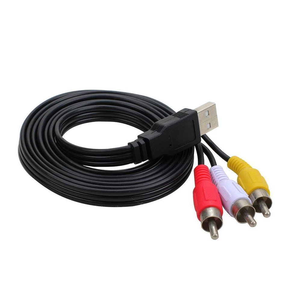 USB Male Female to RCA Phono AV Cable Lead PC TV Aux Audio Video Adapter Cord - Image 2 of 4