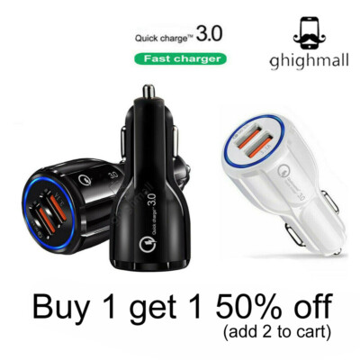 High quality Fast Charger QC3.0 Car Certified Quick 2-USB Port Charge Dual 36W