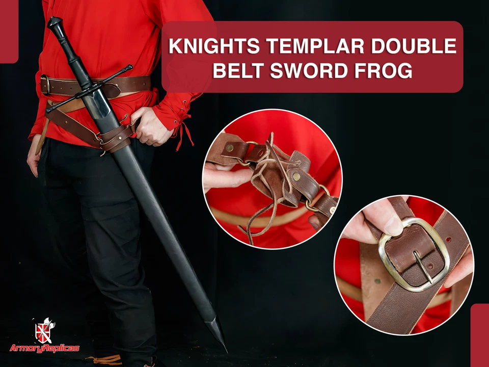 Cinturón Espada Doble Envoltura Medieval Cuero Genuino con Rana Ajustable, en Tamaño 3 Foto 2 de 4