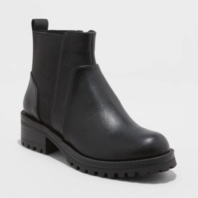 Universal Thread Women's Danton Faux Leather Pull-On Bootie Black 8 or 9.5 NIB