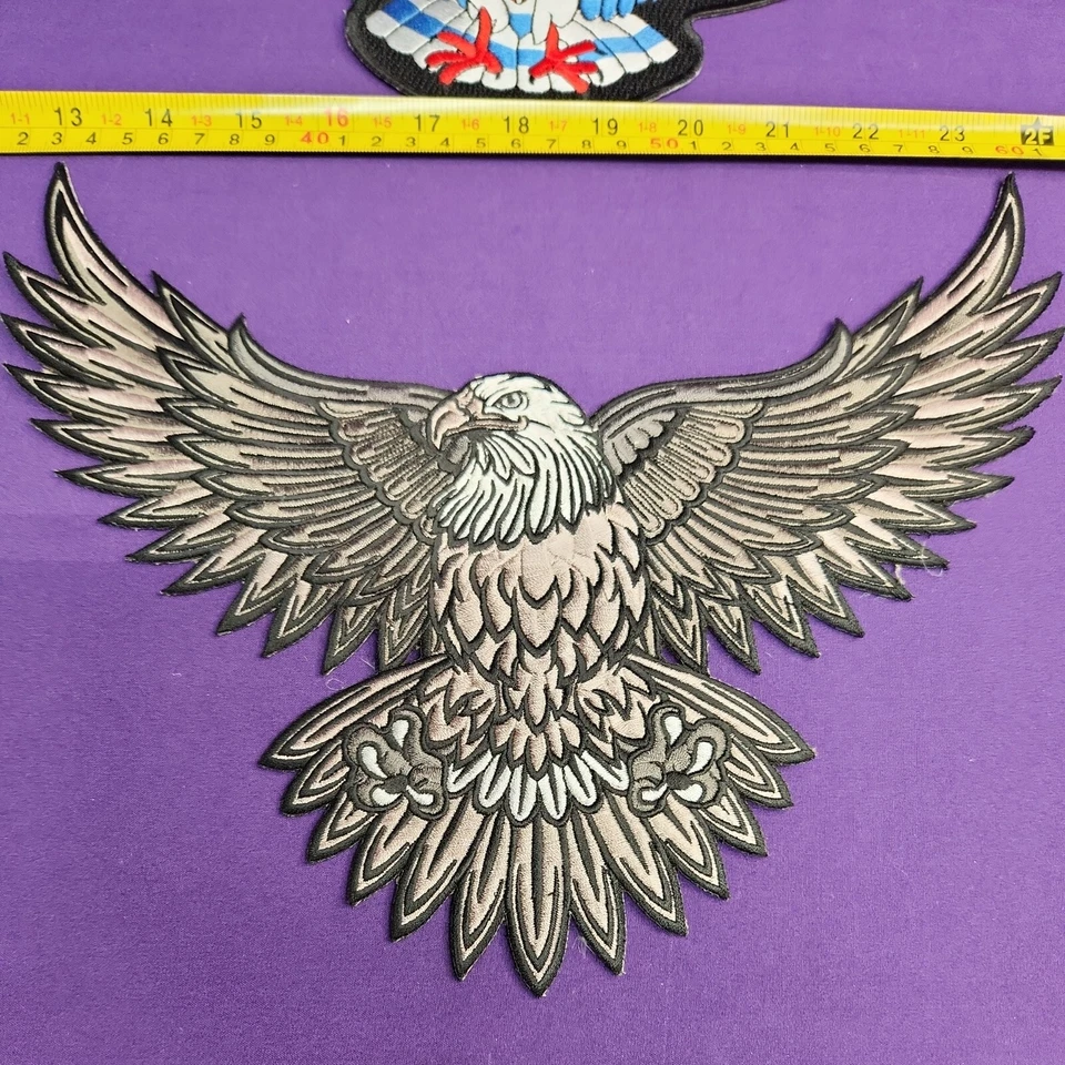 Eagle Patch Large stitch Iron On Lot 2 Gray Black American flag  motorcycle read - Image 2 of 4