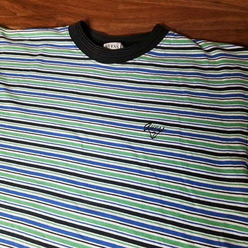 Vintage Striped Green Shirt Sewn Logo 