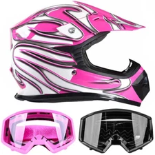 New Youth Pink Motocross Helmet Pink Black ATV Goggles Combo DOT ATV Riding Gear