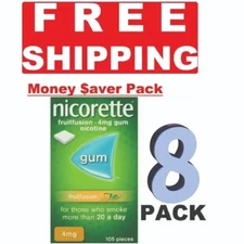 8 x Nicorette FRUIT FUSION Gum 4mg 105Pieces-(840PIECES)