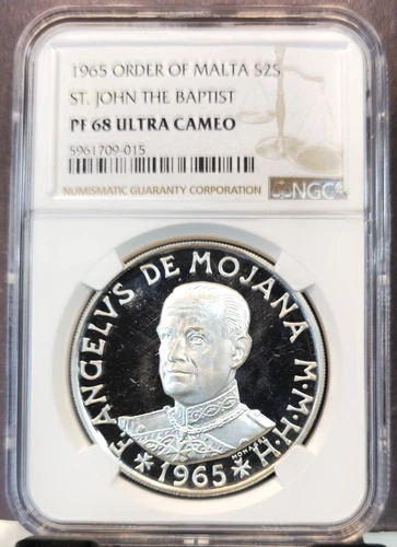 1965 ORDER OF MALTA SILVER 2 SCUDI SAINT JOHN THE BAPTIST NGC PF 68 ULTRA CAMEO