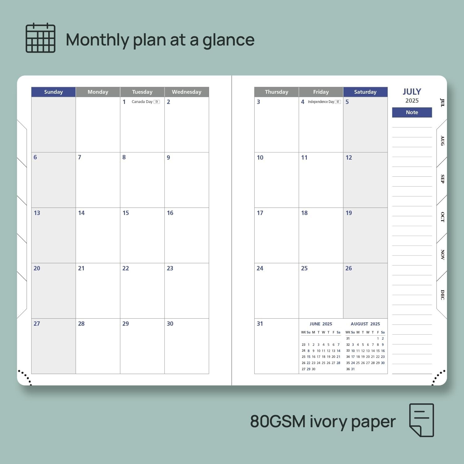 POPRUN Daily Planner 7/2025-6/2026 One Page per Day, (A5 Size 5.75" x 8 ...