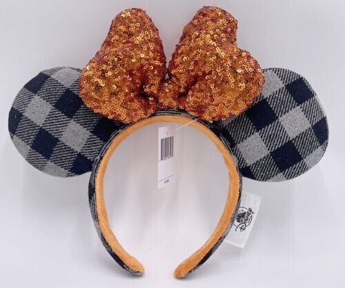 Minnie Mouse 2021 Ears Orange Bow Sequin Halloween Plaid  display picture 2