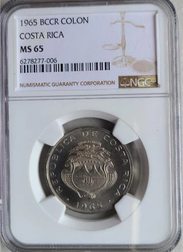 Costa Rica 1 Colon 1965 BCCR NGC MS 65