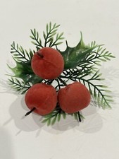 mid-century vintage Christmas holly plastic floral picks w/ flocked berries