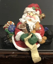 Large Heavy Vintage Santa/Toys/List Stocking Hanger 6" Wide