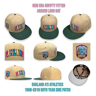 New Era Oakland A's Athletics Arch Logo 59FIFTY Fitted Hat 50th Year Patch 7 1/2