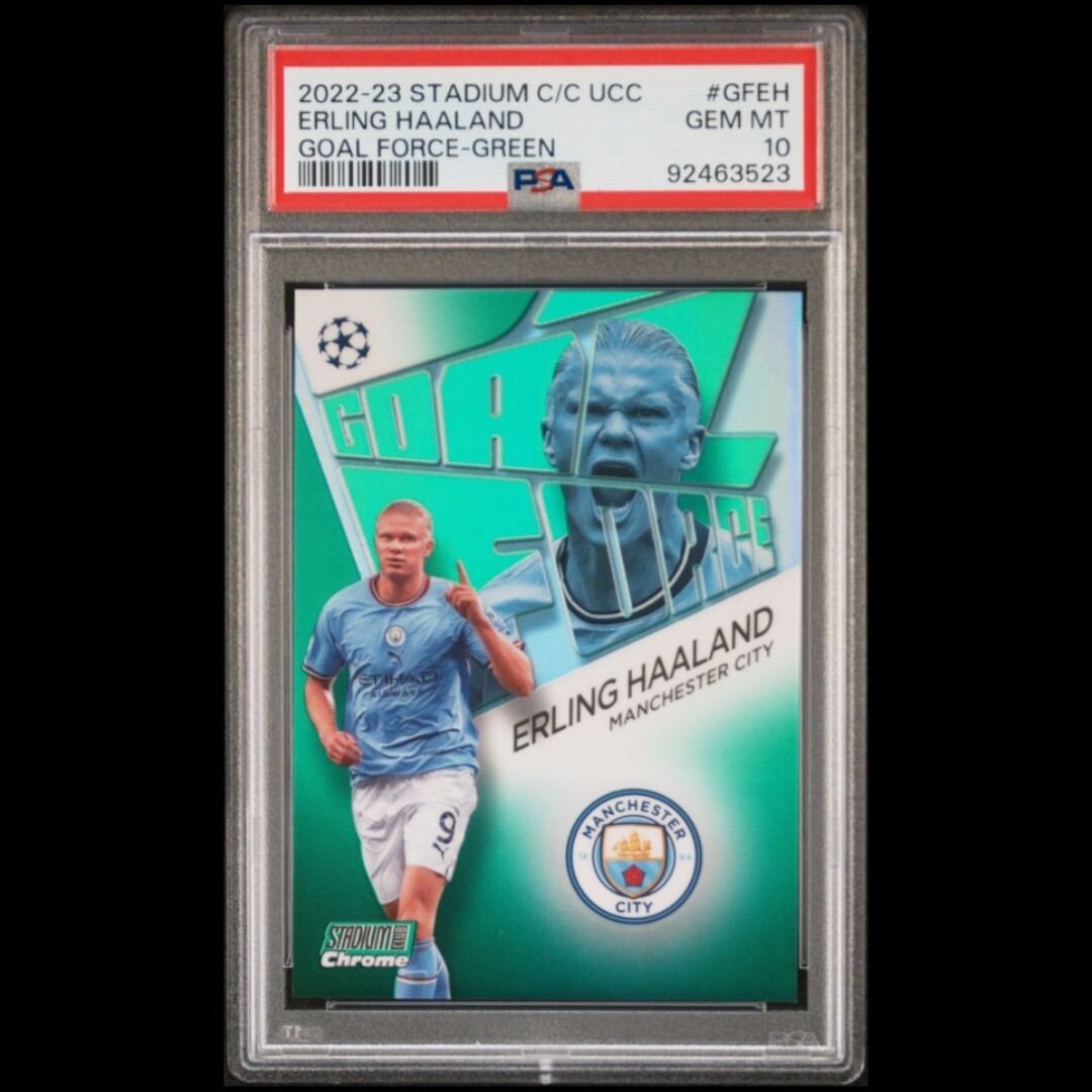 PSA 10 2022 Stadium Club Chrome Erling Haaland GOAL FORCE Green Refractor /99 SP