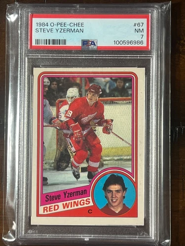 1984-85 O-Pee-Chee STEVE YZERMAN Rookie Card #67 Detroit Red Wings RC PSA 7 NM