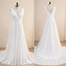 Simple A Line Wedding Dresses V Neck Chiffon Sweep Train Boho Bridal Gown Custom