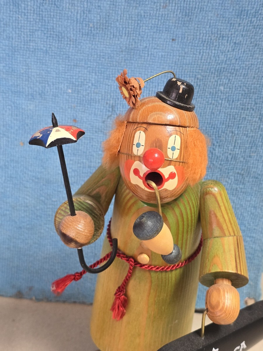 Rare 10” German Wood Smoker Erzgebirgische Volkskunst Clown