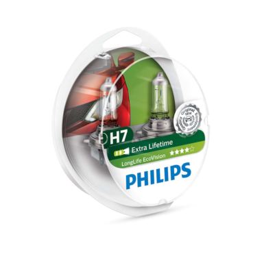 2x H7 PHILIPS LongLife EcoVision 12V 55W PX26d car headlamps 12972LLECOS2