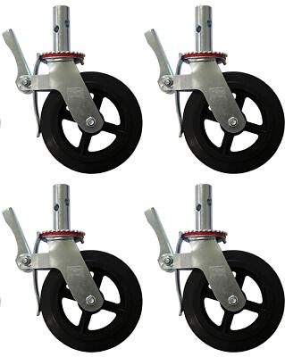 Heavy Duty 8 Rubber Caster Wheels 1100Lbs Load Rating Swivel Scaffold Wheels