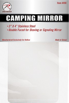 Campers Survivor Pocket Mirror Travel Shave or Signal Stainless Steel 3'' x 4''