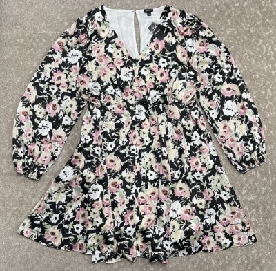 Torrid Babydoll Mini Dress Womens Plus SIZE 2X / 2 Floral Long Sleeve Vneck NWT