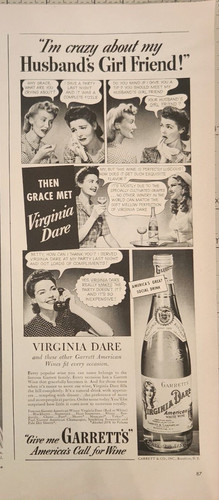 1941 Garrett'a Virginia Dare American White Wine Vintage Ad 14 x 5 Girl Friend