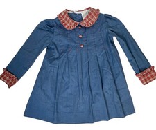 Nannette Chambray Red Plaid Dress girls Sz 5 Long sleeve Buttons Pleated Vintage