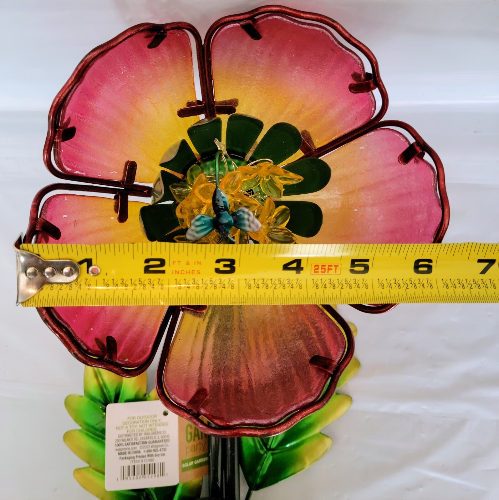 Walgreens Garden Party Solar Light Lawn Stake Pink Flower Metal Glass