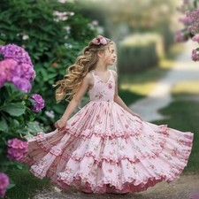 Dollcake Her Rose Garden Maxi Ruffle Lace Dress Size 6 Pink set w/bag