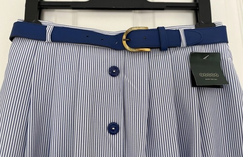 C&A Blue & White Stripe A-Line Skirt Mock Buttons & Belt Size 12 90s Vintage NWT - Picture 3 of 14
