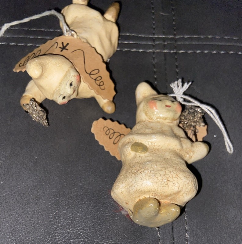 (2) Vintage Nicole Sayre Cherub Angel Winter White Glitter Fairy Ornaments