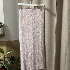 Cotton On Floral Midi Skirt Daisy Light Pink/Purple White Slit Elastic Waist L