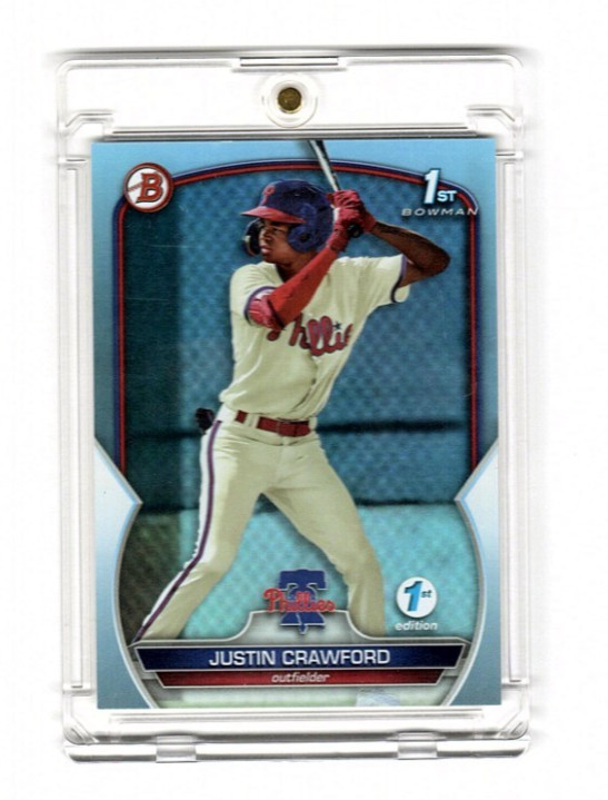 2023 1st Bowman 1st Edition Sky Blue Card BPPF-3 Justin Crawford Phillies + CASE