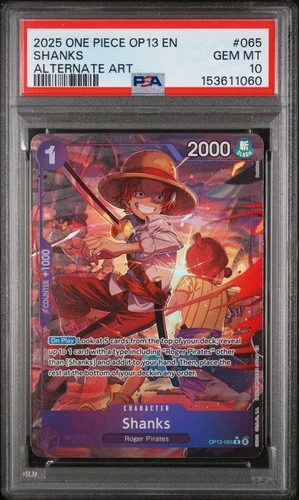 2025 ONE PIECE OP13-CARRYING ON HIS WILL ALTERNATE ART #065 SHANKS PSA 10