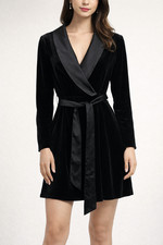 Adrianna Papell Dress Womens Size 8 Black Velvet Wrap Collared Belted Mini