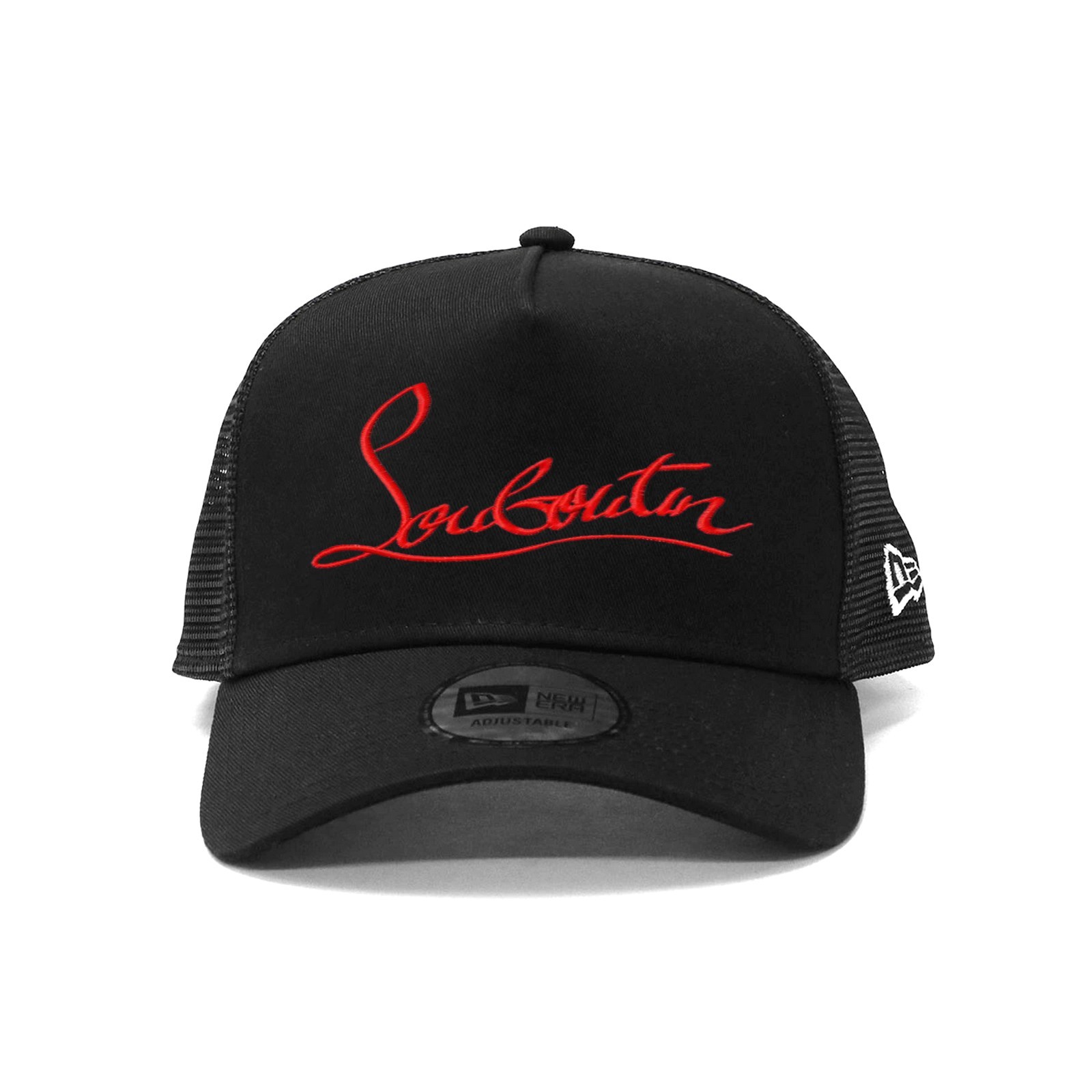 Louboutin New Era 9FORTY A-Frame Hat Black Red 3D Embroidered Signature Snapback