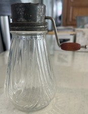 Vintage Nut Grinder Chopper Clear Ribbed/ Glass Jar Wood Crank Handle 6 In