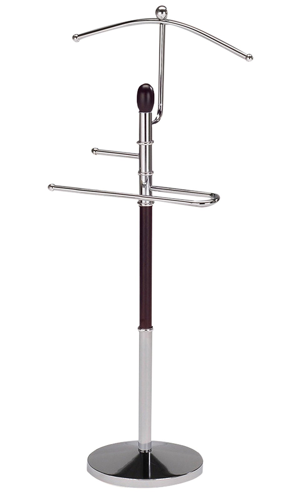 Wood & Metal Chrome Walnut Suit Tie Valet Stand Clothing Organizer Rack  