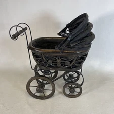Stroller Baby Doll Carriage Buggy, Victorian/Creepy Style Vintage Wicker Mini