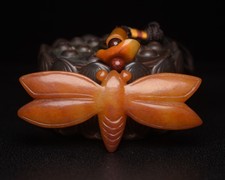 Certified Natural Hetian Jade Handcarved Exquisite Dragonfly Statue Pendant 4834