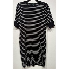 Lauren Ralph Lauren Striped Knit Sheath Shirt Dress Lace Up Shoulder Size L