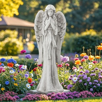 Large Praying Angel Statue 26.4'' - Outdoor Garden Memorial Sculpture, Durable MG