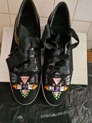 Emoporio Armani Sneaker Damen gr41 Velourleder mit funkelnden Steinen neu