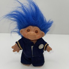 Vtg 1986 DAM Norfin Troll Doll 5" Policeman Cop Blue Hair Uniform Toy