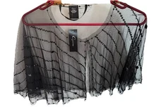 Cejon Women Nwt Black Beaded Sheer Elegant Evening Wrap Cape Shawl Shrug Sharp