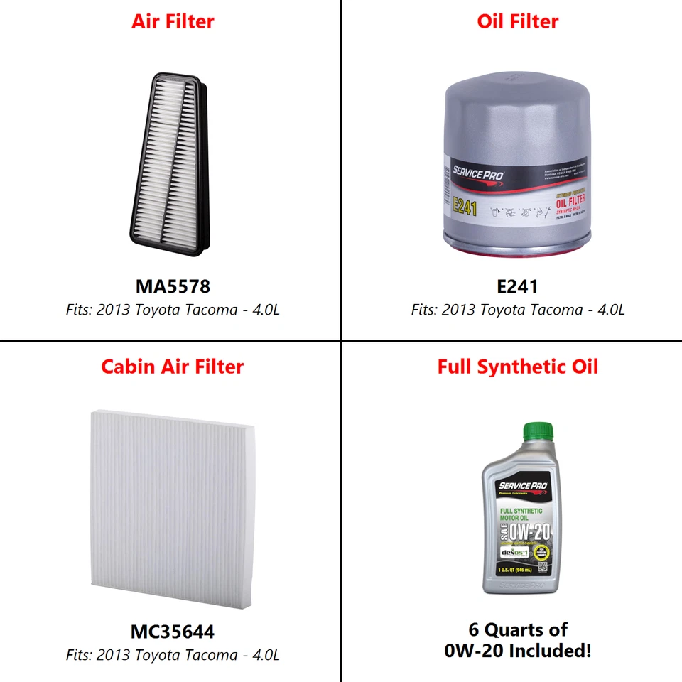 2013 Toyota Tacoma 4.0L Complete Air, Oil & Cabin Filter Kit (0W-20) Foto 2 de 4