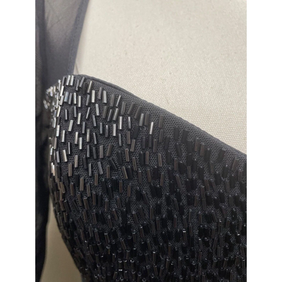 JS Boutique Dress Gown Black Beaded, Mesh Sleeves, W/Small Beaded Train- Size 8 - Image 4 of 4