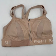 SHEFIT 2LUXE Sports Bra Moisture Wicking Front Zip Beige Adjustable Straps