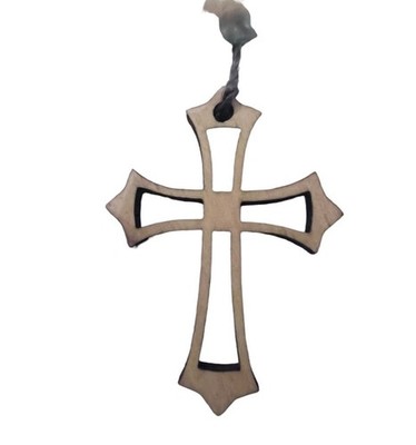 Holy Land Imports Olive Wood Cross Hand Carved Necklace Bethlehem 1.25X1.5 NEW 