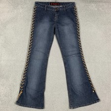 Vintage Y2K Mudd Yo Flared Jeans Womens 11 Blue Lace Low Rise Bell Bottom Rare