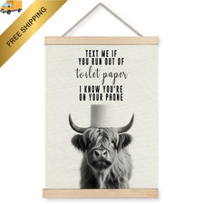 Foritho Funny Highland Cow Bathroom Signs Poster Wall 16"L x 12"W, Color 01