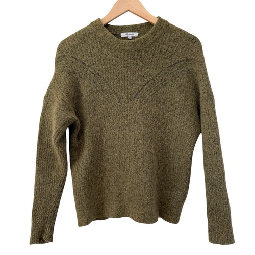 Suéter Pullover Acanalado Madewell Belfiore Talla M Oliva Cuello Redondo Lana Cabello Camello